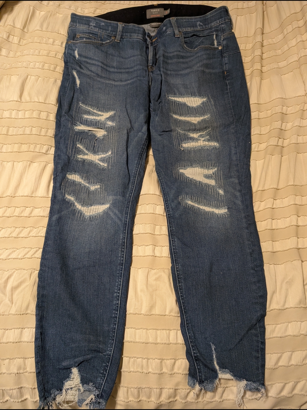 torrid Distressed Skinny Jeans in Dark Blue Denim